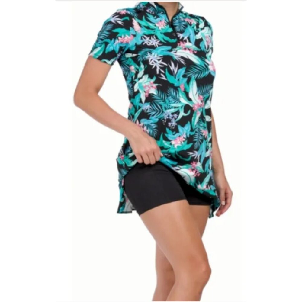 Tommy Bahama Tropical Floral Print IslandZone Golf Dress with Shorts Black